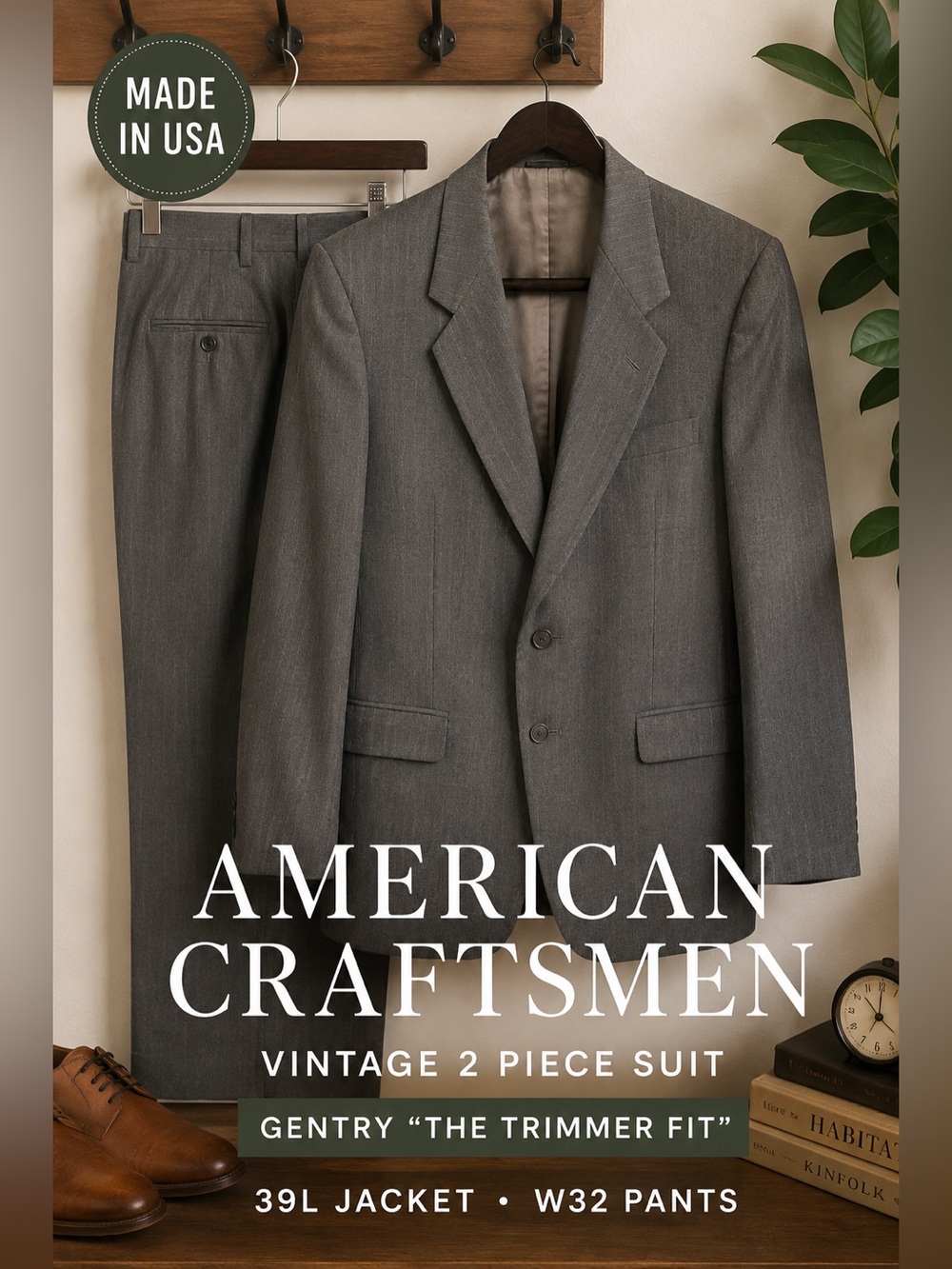 Vintage American Craftsmen Gentry Gray 2 Piece Suit 39L W32 Made USA